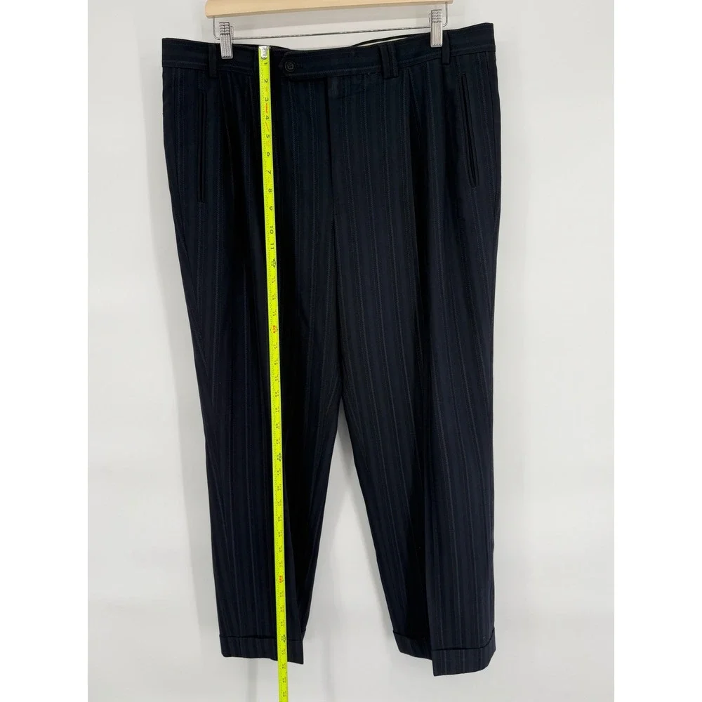 Cubavera Mens Pinstripe Suit Sz 44R‎ Navy Blue Green Lining Business